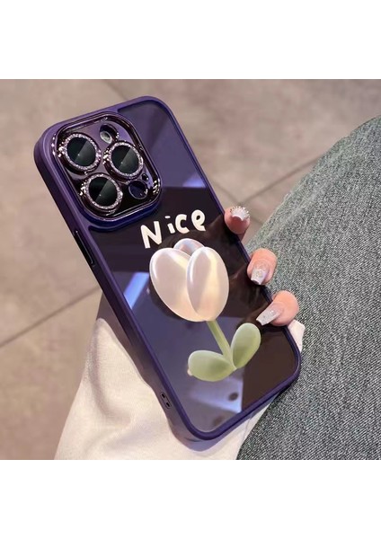 Iphone 12 Pro Max Tulip Desen Telefon Kapağı Hafif Toz Dekor Cam+Tpu Telefon Kılıfı Kabuk-Moral (Yurt Dışından)