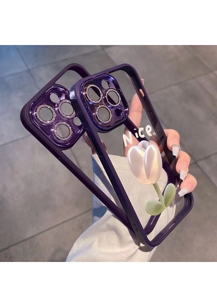 Iphone 12 Pro Max Tulip Desen Telefon Kapağı Hafif Toz Dekor Cam+Tpu Telefon Kılıfı Kabuk-Moral (Yurt Dışından)