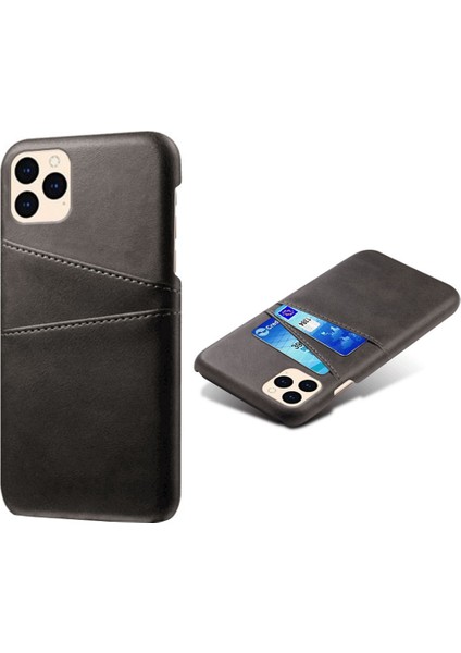 Iphone 12/12 Pro Telefon Kılıfı Pu Deri Kaplamalı Plastik Kılıf Çift Kart Yuvaları Tasarım Ultra Ince Koruyucu Kabuk Black (Yurt Dışından)