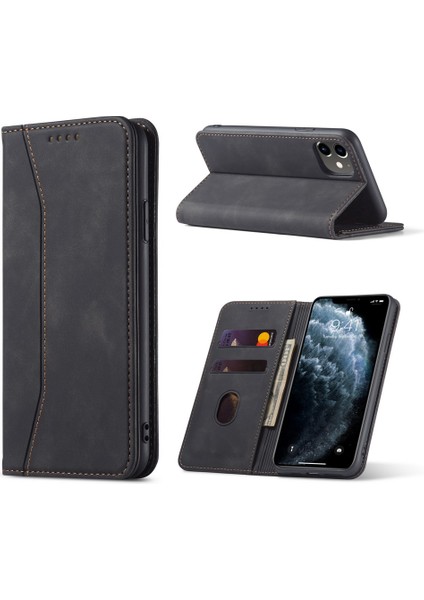 Fantasy Serisi Iphone 12 Pro/iphone 12 - Black Için Otomatik Ahmed Deri Cüzdan Stand Kılıfı (Yurt Dışından)