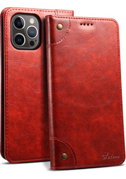 Iphone 12/12 Pro Telefon Kılıfı Basit Stil Güçlü Otomatik Ahmed Pu Deri+Tpu Kasa Cüzdan Stand Şok Geçirmez Telefon Kabuğu -Red (Yurt Dışından)