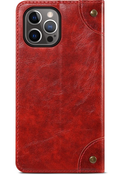 Iphone 12/12 Pro Telefon Kılıfı Basit Stil Güçlü Otomatik Ahmed Pu Deri+Tpu Kasa Cüzdan Stand Şok Geçirmez Telefon Kabuğu -Red (Yurt Dışından)