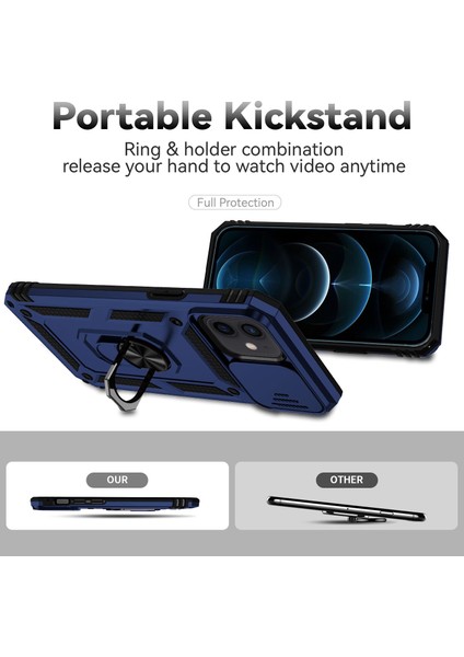 Iphone 12/12 Pro Telefon Kılıfı Moda Telefon Kapak Kamera Koruma Yüzüğü Kickstand Hibrid Pc+Tpu Telefon Kılıf Mavisi (Yurt Dışından) fiyatları