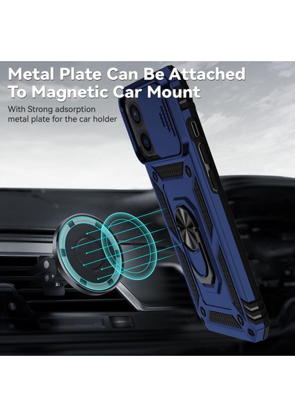 Iphone 12/12 Pro Telefon Kılıfı Moda Telefon Kapak Kamera Koruma Yüzüğü Kickstand Hibrid Pc+Tpu Telefon Kılıf Mavisi (Yurt Dışından) modelleri
