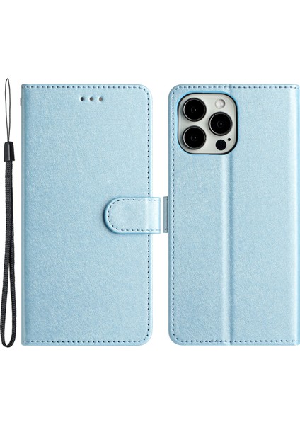 Iphone 12 Pro Max Telefon Kılıfı Için Telefon Stand Pu Deri Ipek Doku Cüzdanı Kitap Stil Kılıfı Bilek Kayış Sky Mavi (Yurt Dışından)