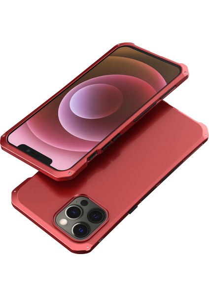Iphone 12 Pro Max Telefon Kılıfı Için Sabit Pc Arka Metal Çerçeve Anti-Drop Hibrit Kapak Kırmızısı/kırmızı (Yurt Dışından)