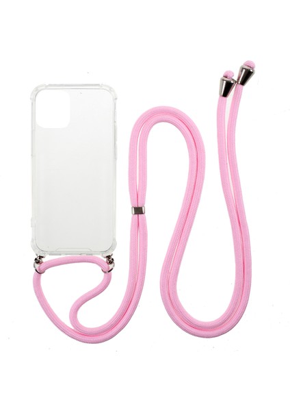 Iphone 12 Pro Max Glossy Tpu+Akrilik Kapak Için Textil Lanyard - Pink - Pink (Yurt Dışından)