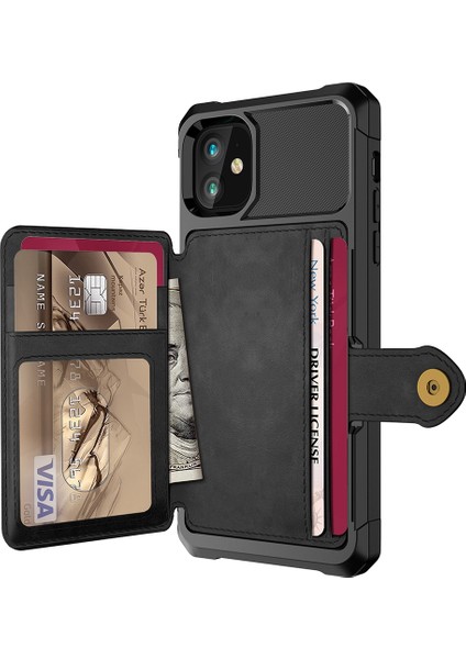 Iphone 12 Pro/12 Için Cüzdan Kickstand Yerleşik Manyetik Tabaka Kapağı ile Deri Kaplı Tpu - Siyah (Yurt Dışından)