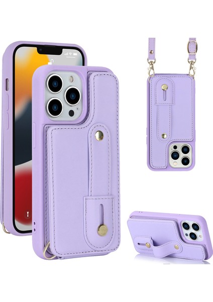 Iphone 12 Pro Max, Kart Yuvaları Pu Deri+Tpu Telefon Kapağı Için Bilek Kickstand Case - Mor (Yurt Dışından)