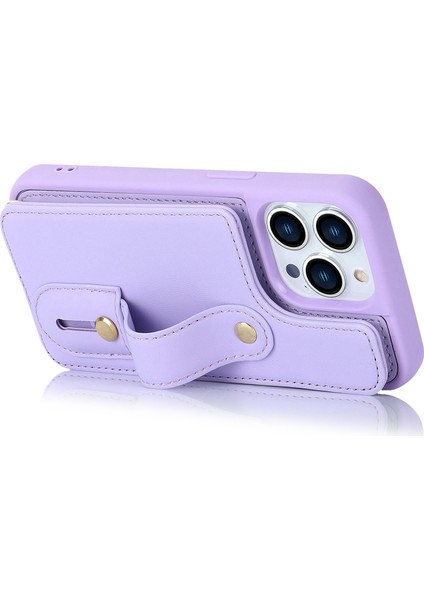 Iphone 12 Pro Max, Kart Yuvaları Pu Deri+Tpu Telefon Kapağı Için Bilek Kickstand Case - Mor (Yurt Dışından)