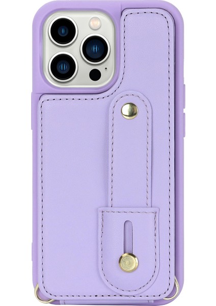 Iphone 12 Pro Max, Kart Yuvaları Pu Deri+Tpu Telefon Kapağı Için Bilek Kickstand Case - Mor (Yurt Dışından)