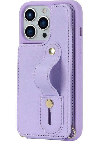 Iphone 12 Pro Max, Kart Yuvaları Pu Deri+Tpu Telefon Kapağı Için Bilek Kickstand Case - Mor (Yurt Dışından)