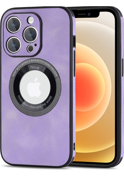 Iphone 12 Pro Max Logo Için Manyetik Kılıf Pu Deri+Pc+Tpu Hibrit Koruyucu Telefon Kapak-Morası (Yurt Dışından)