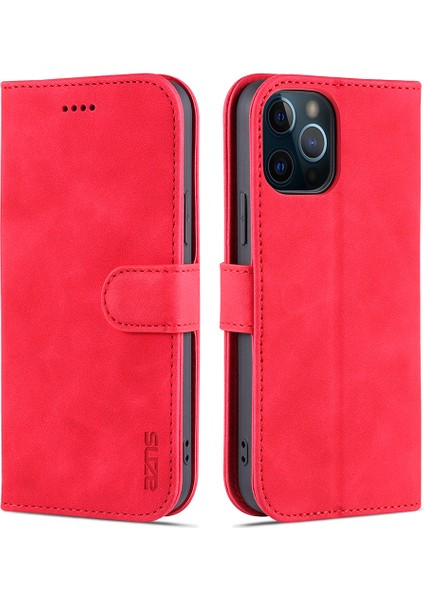 Pu Deri Çok Yolda Koruma Telefon Kapak Cüzdan Stand Stand Kılıfı Iphone 12 Pro Max 6.7 Inç - Kırmızı (Yurt Dışından)
