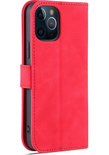 Pu Deri Çok Yolda Koruma Telefon Kapak Cüzdan Stand Stand Kılıfı Iphone 12 Pro Max 6.7 Inç - Kırmızı (Yurt Dışından)