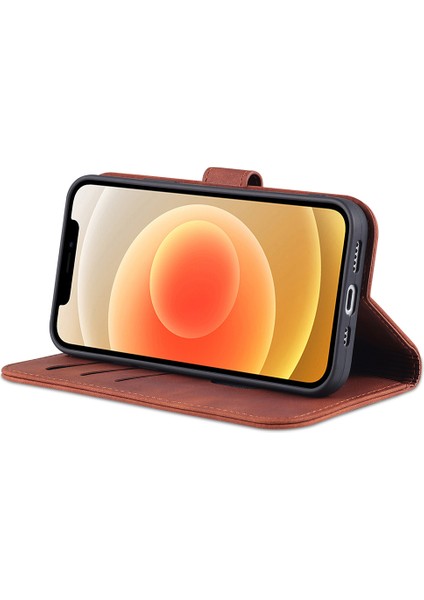 Pu Deri Çok Yolda Koruma Telefon Kapak Cüzdan Stand Stand Kılıfı Iphone 12 Pro Max 6.7 Inç - Kırmızı (Yurt Dışından)