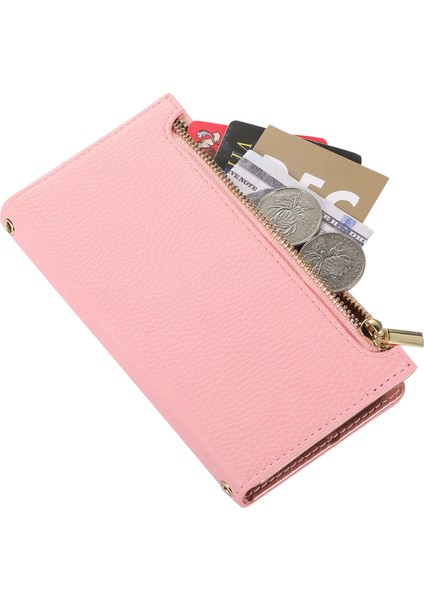 Iphone 12 Pro Max Zipper Cep Tasarımı Için Litchi Doku Telefon Kılıfı, Pu Deri Deri Şok Geçirmez Flip Kapak Cüzdanı Strap-Pink ile (Yurt Dışından)