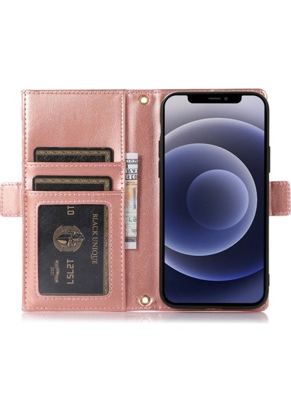 Iphone 12 Pro Max Zipper Cep Tasarımı Için Litchi Doku Telefon Kılıfı, Pu Deri Deri Şok Geçirmez Flip Kapak Cüzdanı Strap-Pink ile (Yurt Dışından)