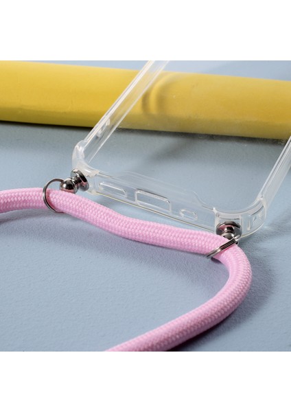 Iphone 12 Pro Max Glossy Tpu+Akrilik Kapak Için Textil Lanyard - Pink - Pink (Yurt Dışından)