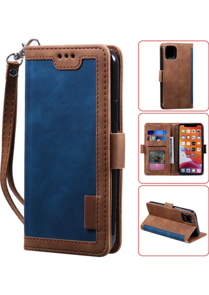 Iphone 12 Pro/iphone 12 Için Vintage Ekleme Tarzı Kapak Standı Deri Flip Kabuk - Mavi (Yurt Dışından)