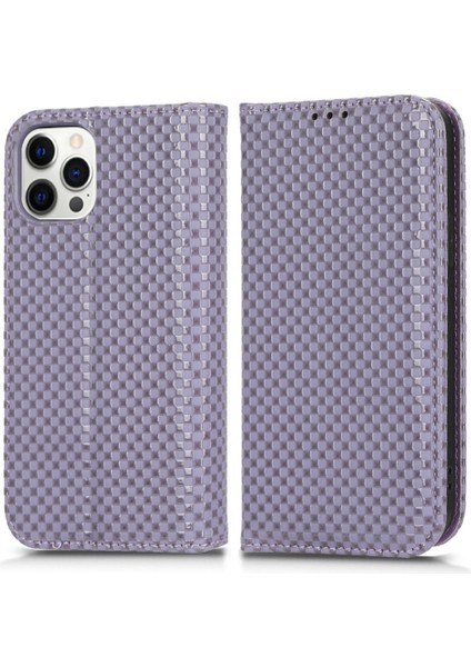 Iphone 12 Pro Max Max Telefon Kasası Başka Durdurması Telefon Kapı Pu Deri Magnetıc Atomao Orbebed Flıp Cellet Kapak Stand Izgara Dokusu Cep Telefonu Kabuk Işık Mor (Yurt Dışından)