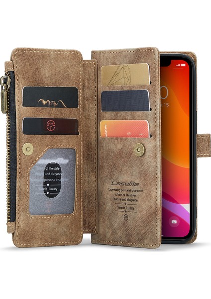 Iphone 12/12 Pro Telefon Kılıfı Birden Çok Kart Yuvası Iyi Korumalı Dayanıklı Fermue Cüzdan Pu Deri Telefon Kılıfı Stand -Brown (Yurt Dışından)