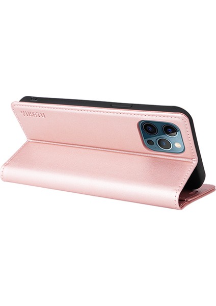 Iphone 12/12 Pro Telefon Kılıfı YK-001 Anti-Shock Anti-Shock Kapak Giyim Dayanıklı Manyetik Otomatik Absorbed Pu Deri Flip Cüzdan Kılıfı Stand-Rose Gold (Yurt Dışından) fiyatları
