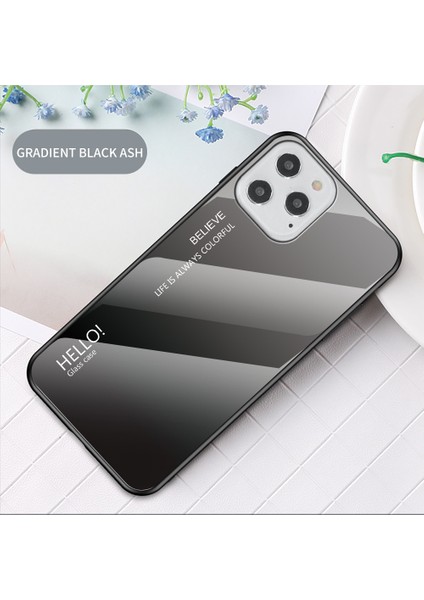 Iphone 12 Pro / 12 Için Gradyan Renk Temsilli Cam + Pc + Tpu Kabuğu - Gri / Siyah (Yurt Dışından)