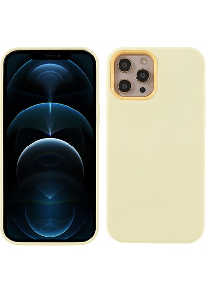 Iphone 12 Pro Max 6.7 Inç Için Yumuşak Dokunmatik Katı Silikon Tam Vücut Koruyucu Kasa - Krem Sarı (Yurt Dışından)