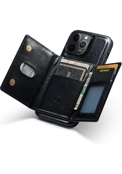 Iphone 12 Pro Max 2'de 2-1 Arada Pu Deri Kapalı Pc+Tpu Şok Geçirmez Geri Kickstand Magnetic Seyir Çıkarılabilir Fermuar Cüzdan Telefon Kapak Black (Yurt Dışından)