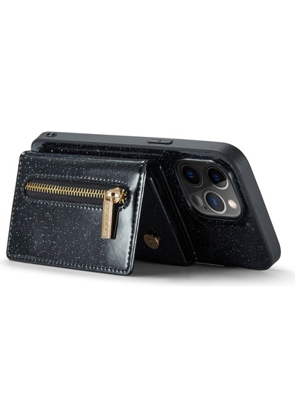 Iphone 12 Pro Max 2'de 2-1 Arada Pu Deri Kapalı Pc+Tpu Şok Geçirmez Geri Kickstand Magnetic Seyir Çıkarılabilir Fermuar Cüzdan Telefon Kapak Black (Yurt Dışından)