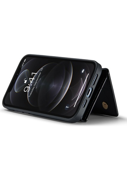 Iphone 12 Pro Max 2'de 2-1 Arada Pu Deri Kapalı Pc+Tpu Şok Geçirmez Geri Kickstand Magnetic Seyir Çıkarılabilir Fermuar Cüzdan Telefon Kapak Black (Yurt Dışından)