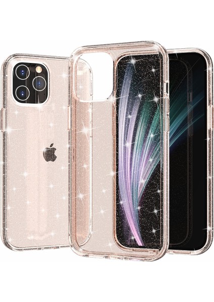 Iphone 12 Pro Max 6.7 Inç Için Işıltılı Toz Bling Çantası, Sert Pc Esnek Tpu Hibrit Arka Kabuk-Altın (Yurt Dışından)