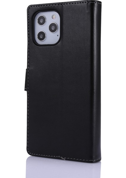 Iphone 12 Pro Max Için Fermuar Cepli Deri Cüzdan Stand Kapak Kılıfı - Black (Yurt Dışından)