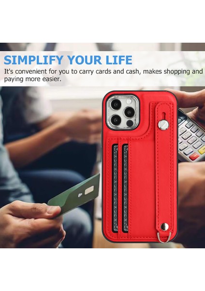 Iphone 12/12 Pro Kickstand Case Yb Deri Kaplama Serisi-5 Kart Tutucu Tpu Telefon Kapak-Kırmızı (Yurt Dışından)