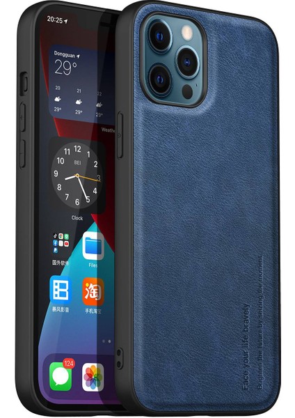Iphone 12 Pro Max 6.7 Inç Geri Koruyucu Kılıf, Retro Pu Deri Kaplamalı Tpu+Pc Telefon Kapak Mavisi (Yurt Dışından)