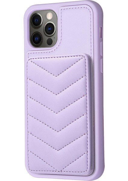 Iphone 12 Pro Max Slim Fit Wave Doku Telefon Kılıf Kart Tutucu Kickstand Tpu+Pu Deri Telefon Kabuk-Doğum (Yurt Dışından)