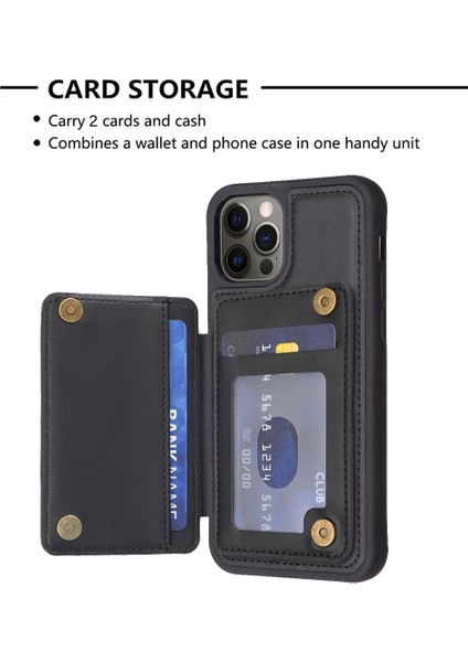 Iphone 12 Pro Max Slim Fit Wave Doku Telefon Kılıf Kart Tutucu Kickstand Tpu+Pu Deri Telefon Shell-Black (Yurt Dışından)