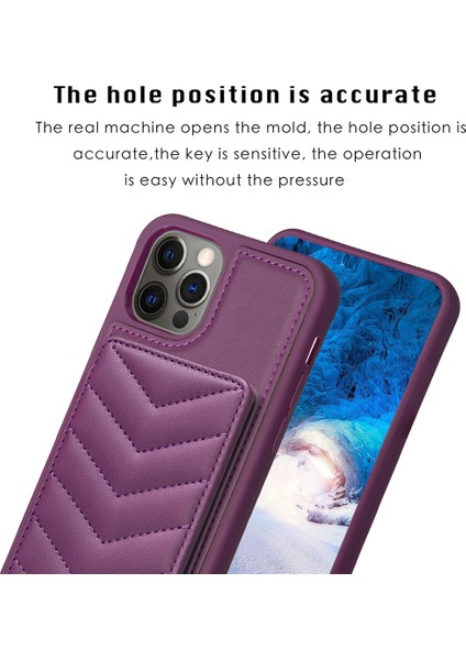 Iphone 12 Pro Max Slim Fit Wave Doku Telefon Kılıf Kart Tutucu Kickstand Tpu+Pu Deri Telefon Kabuk-Dark Mor (Yurt Dışından)