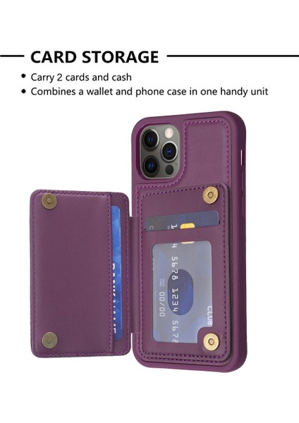 Iphone 12 Pro Max Slim Fit Wave Doku Telefon Kılıf Kart Tutucu Kickstand Tpu+Pu Deri Telefon Kabuk-Dark Mor (Yurt Dışından)