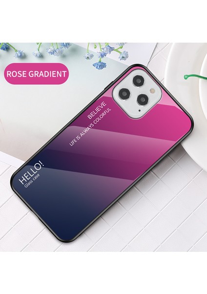 Iphone 12 Pro / 12 Için Gradyan Renk Temsilli Cam + Pc + Tpu Kabuğu - Gül / Mor (Yurt Dışından)