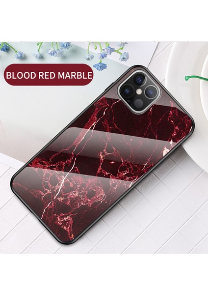 Mermer Tahıl Deseni Temperli Cam Pc + Tpu Hibrit Kılıf Iphone 12 Pro Max 6.7 Inç - Kırmızı (Yurt Dışından)