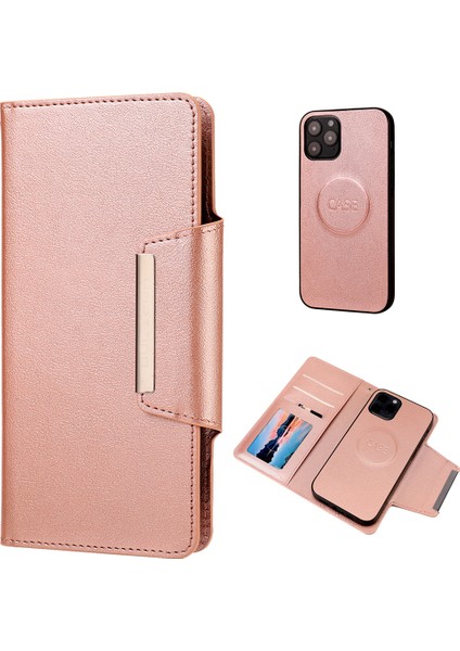 Pu Deri Cüzdan Cep Telefonu Raf Kapağı, iPhone 12 Pro/12-Rose Altın Için Çıkarılabilir Iç Tpu Kılıfı (Yurt Dışından)