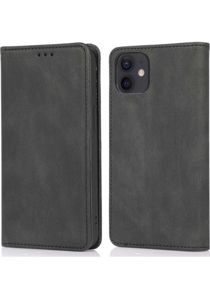 Iphone 12/12 Pro Telefon Kılıfı Önleme Önleme Pu Deri Cep Telefon Kılıfı Güçlü Manyetik Adsorpsiyon Flip Stand Cüzdan Telefon Shell-Black (Yurt Dışından)