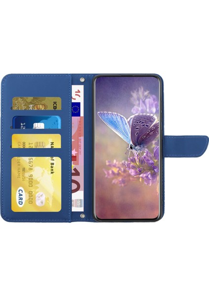 Iphone 12/12 Pro Phone Case Cilt Touch Pu Deri Telefon Kılıfı Şık Kelebekler Baskılı Anti-Drop Folio Flip Kapak Cüzdan Stand-Blue (Yurt Dışından)