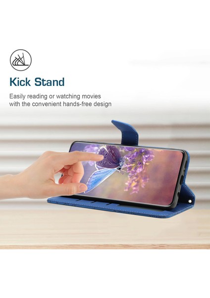 Iphone 12/12 Pro Phone Case Cilt Touch Pu Deri Telefon Kılıfı Şık Kelebekler Baskılı Anti-Drop Folio Flip Kapak Cüzdan Stand-Blue (Yurt Dışından)