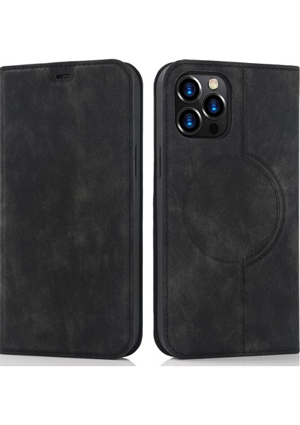 Iphone 12 Pro Max Pu Deri Kart Tutucu Için Kapak Manyetik Otomatik Kapanış Rfıd Bloçuk Stans Telefon Vaca Blak (Yurt Dışından)
