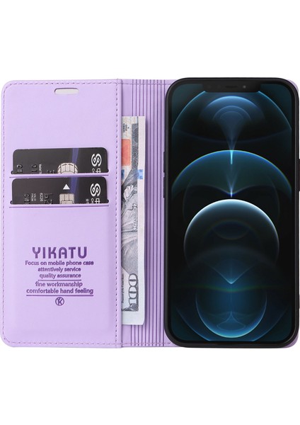 Iphone 12/12 Pro Telefon Kılıfı YK-001 Anti-Shock Anti-Chock Telefon Kapağı Giyim Dayanıklı Manyetik Otomatik Absorbed Pu Deri Deri Flip Cüzdan Kılıf Stand-Işık Mor (Yurt Dışından) modelleri