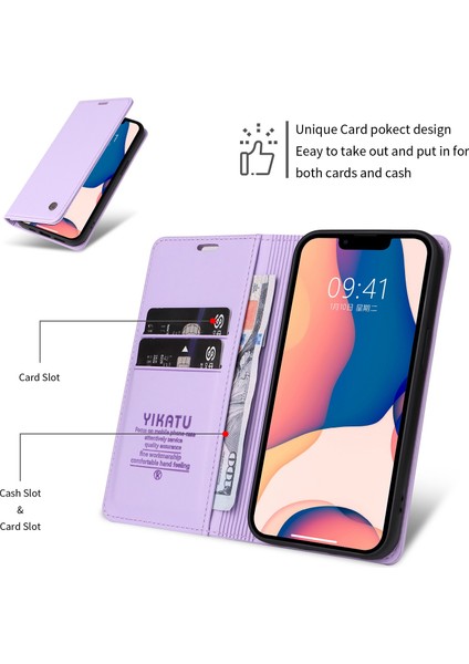 Iphone 12/12 Pro Telefon Kılıfı YK-001 Anti-Shock Anti-Chock Telefon Kapağı Giyim Dayanıklı Manyetik Otomatik Absorbed Pu Deri Deri Flip Cüzdan Kılıf Stand-Işık Mor (Yurt Dışından) fırsatları