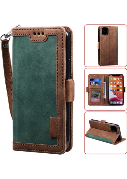 Iphone 12 Pro/iphone 12 Için Vintage Ekleme Tarzı Kapak Standı Deri Flip Kabuk - Yeşil (Yurt Dışından)